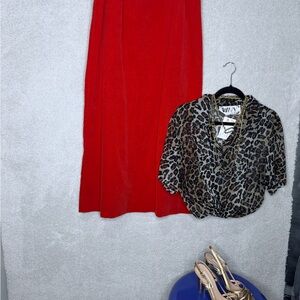 Elegant Velvet Red Women's Skirt